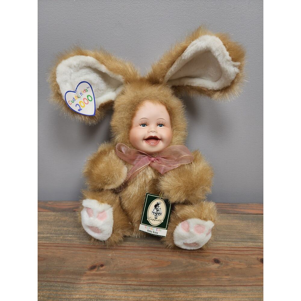 Vtg Geppeddo Cuddle Kids 2000 Bobby Bunny Rabbit Plush Doll Porcelain Face